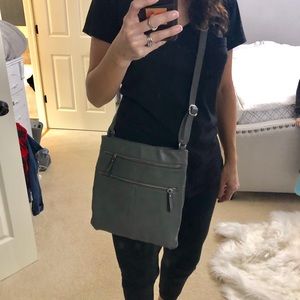 Grey faux leather cross body purse